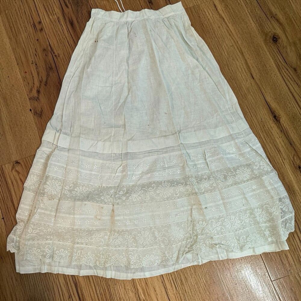 Antique Edwardian White Cotton Petticoat Lace Handmade Embroidered Trim READ